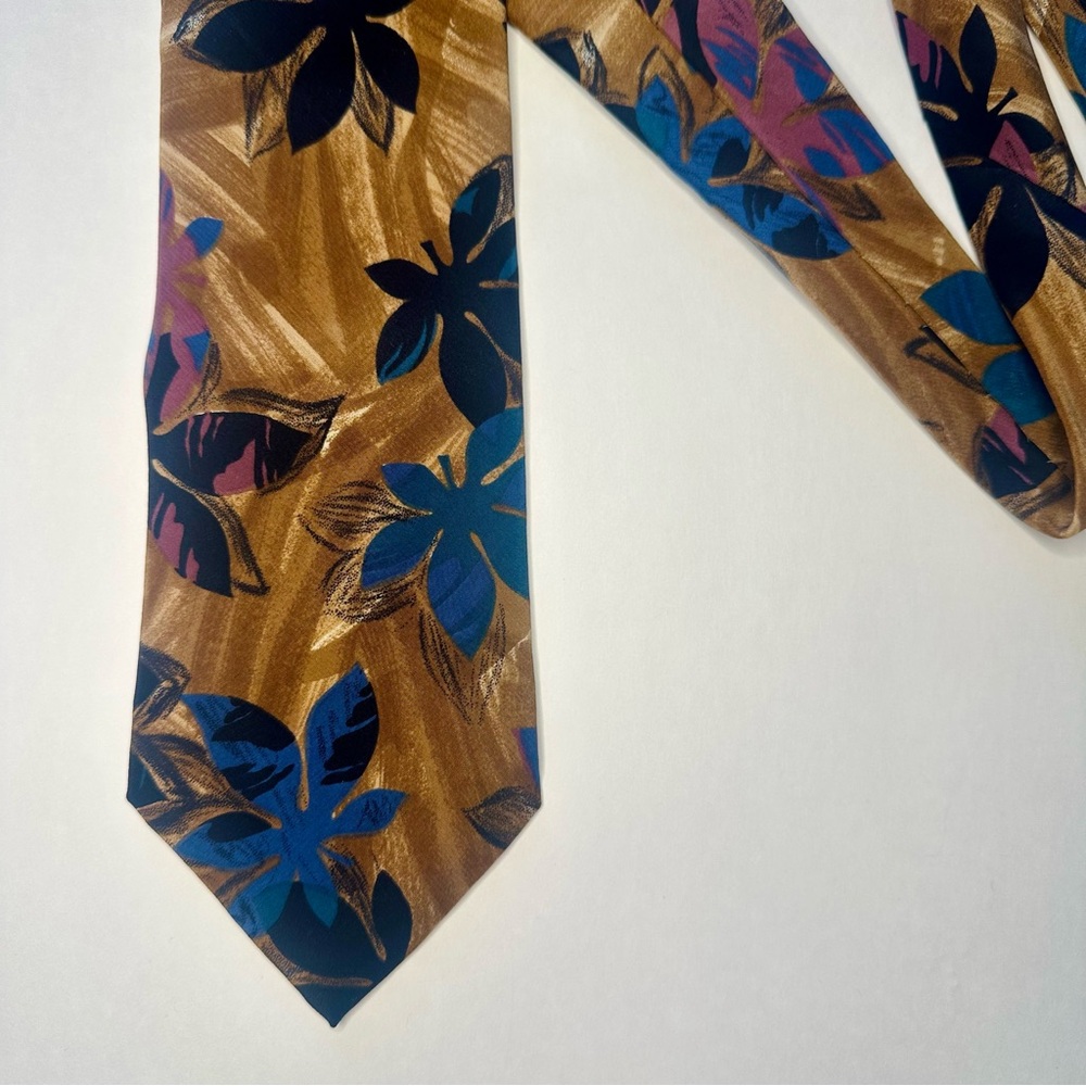 Vintage DIOR MONSIEUR Tan Abstracted Floral Classic Silk Tie - Picture 4 of 5
